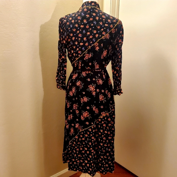Vintage Jackie Bernard floral shift midi dress w/ gold button & trim detail - Picture 5 of 5